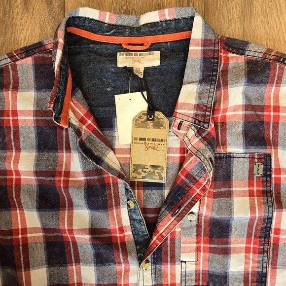 NWT Triple 5 Soul Men's short-sleeve button-up shirt, size L, navy blue & red - Picture 5 of 10